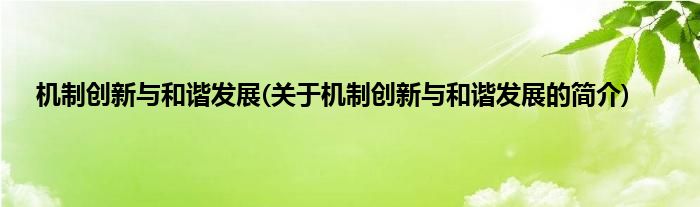 机制创新与和谐发展(关于机制创新与和谐发展的简介)