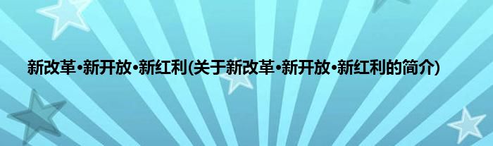 新改革·新开放·新红利(关于新改革·新开放·新红利的简介)