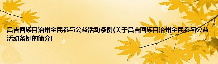 昌吉回族自治州全民参与公益活动条例(关于昌吉回族自治州全民参与公益活动条例的简介)