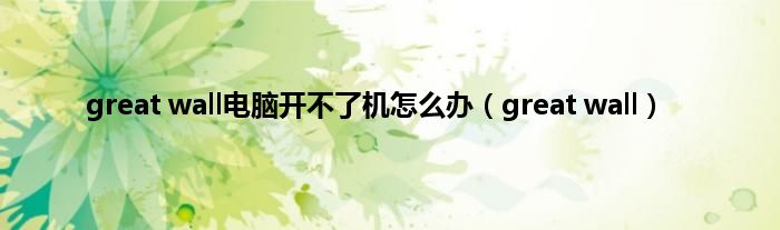 great wall电脑开不了机怎么办（great wall）