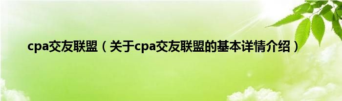 cpa交友联盟（关于cpa交友联盟的基本详情介绍）
