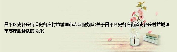 昌平区史各庄街道史各庄村管城理市志愿服务队(关于昌平区史各庄街道史各庄村管城理市志愿服务队的简介)