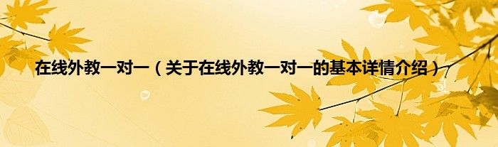 在线外教一对一（关于在线外教一对一的基本详情介绍）