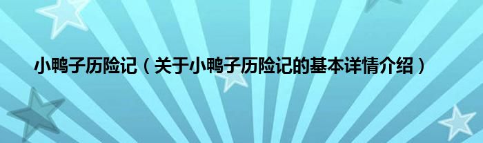小鸭子历险记（关于小鸭子历险记的基本详情介绍）