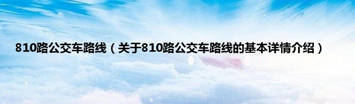 810路公交车路线（关于810路公交车路线的基本详情介绍）