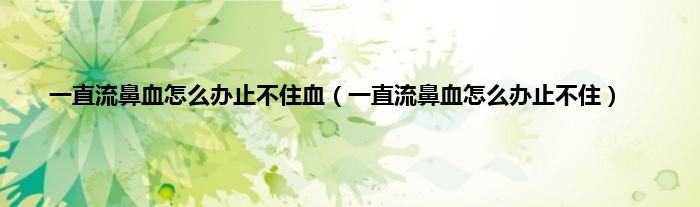 一直流鼻血怎么办止不住血（一直流鼻血怎么办止不住）