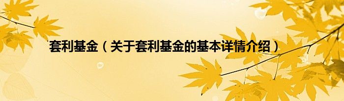套利基金（关于套利基金的基本详情介绍）