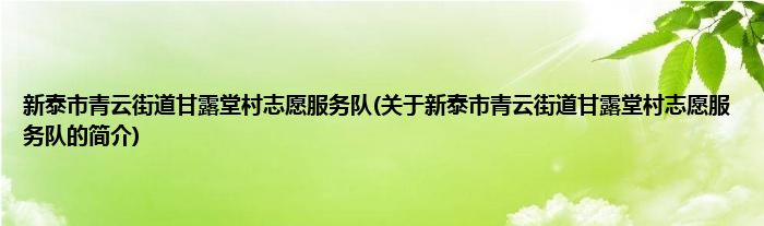 新泰市青云街道甘露堂村志愿服务队(关于新泰市青云街道甘露堂村志愿服务队的简介)