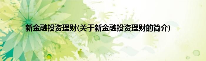 新金融投资理财(关于新金融投资理财的简介)