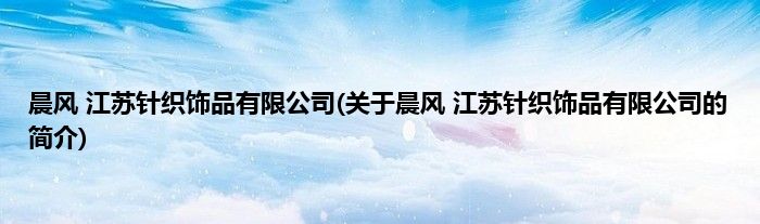 晨风 江苏针织饰品有限公司(关于晨风 江苏针织饰品有限公司的简介)
