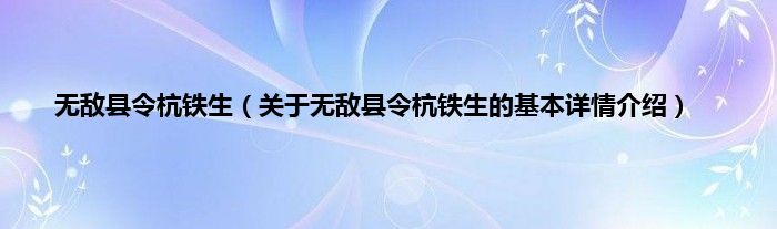 无敌县令杭铁生(关于无敌县令杭铁生的基本详情介绍)